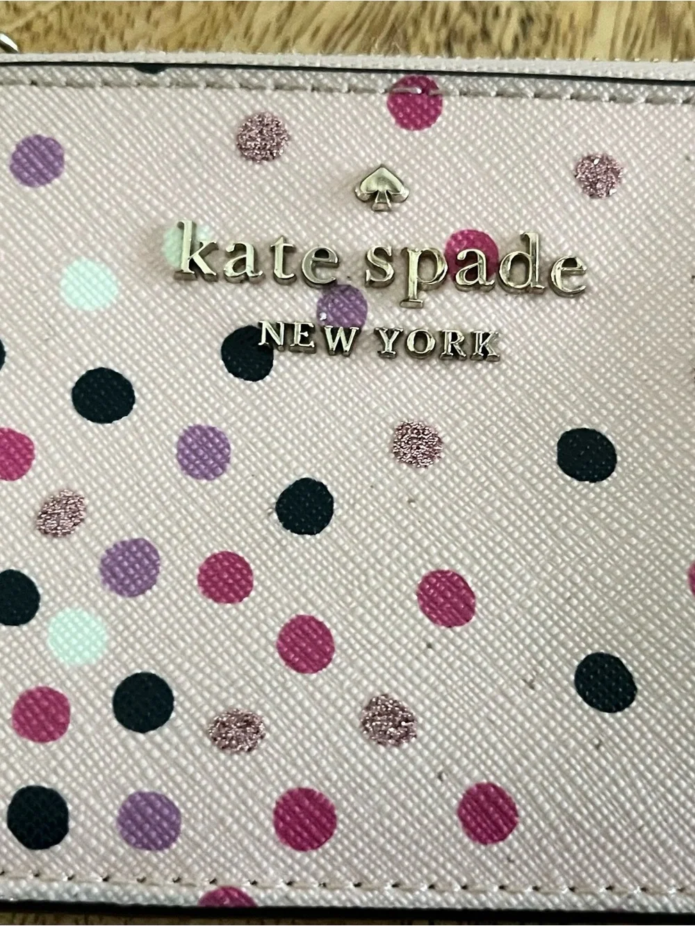 Kate Spade New York , Pink Polka Dot Keychain & Card Holder with Gold Logo